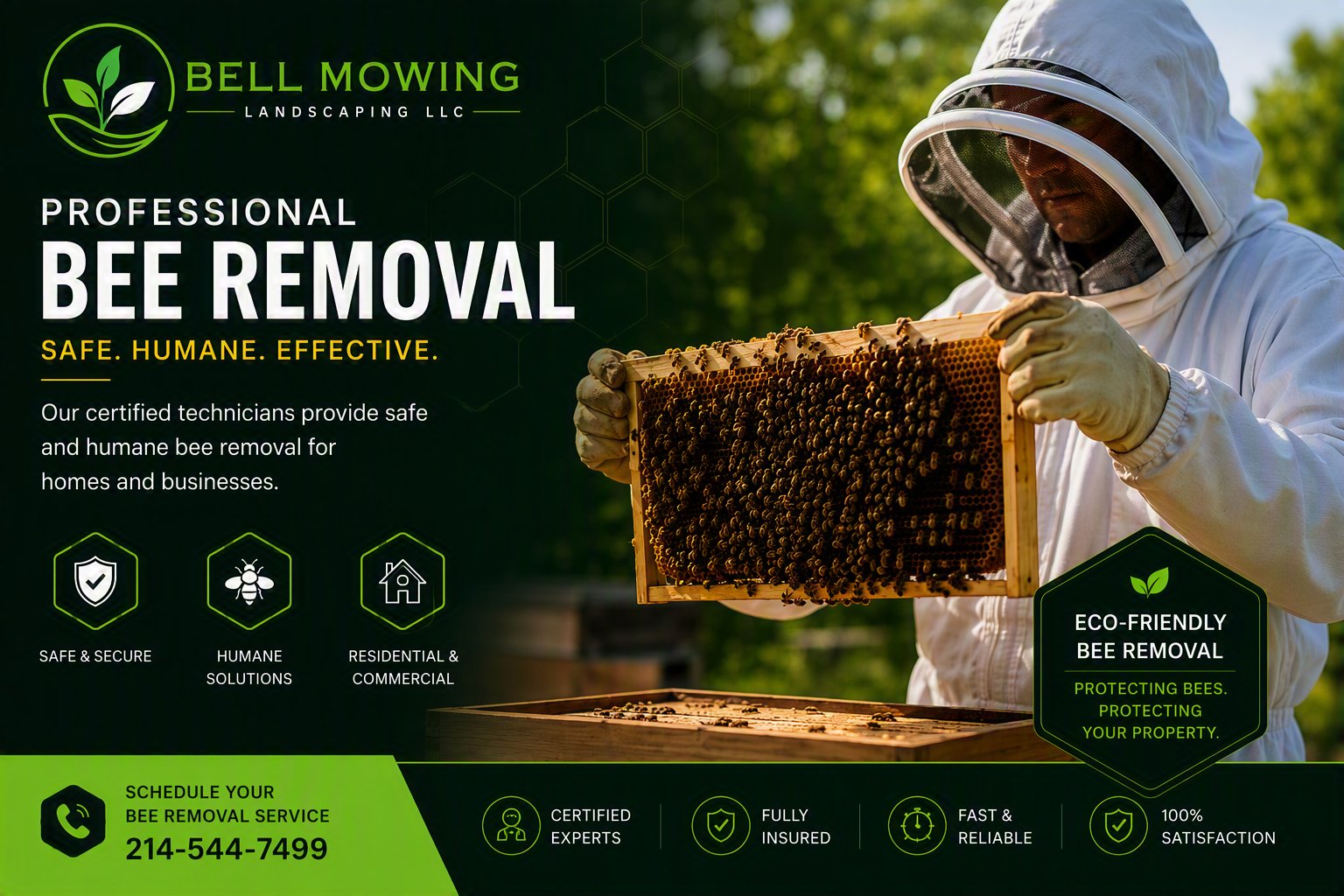 Bell Mowing professional bee removal — safe, humane, effective